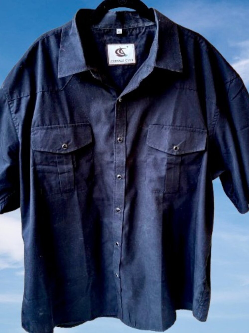 Coevals Club Black Button Up Western Shirt Pearl Snaps Short Sleeve Mens XXL